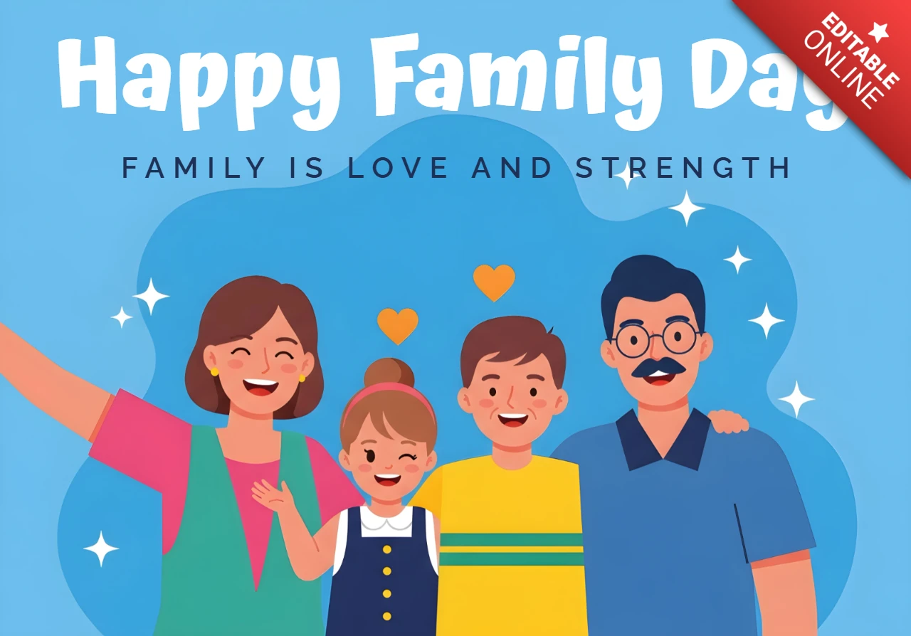 Template de design para o Dia da Família feliz com ilustração colorida de família para cartões de saudação.