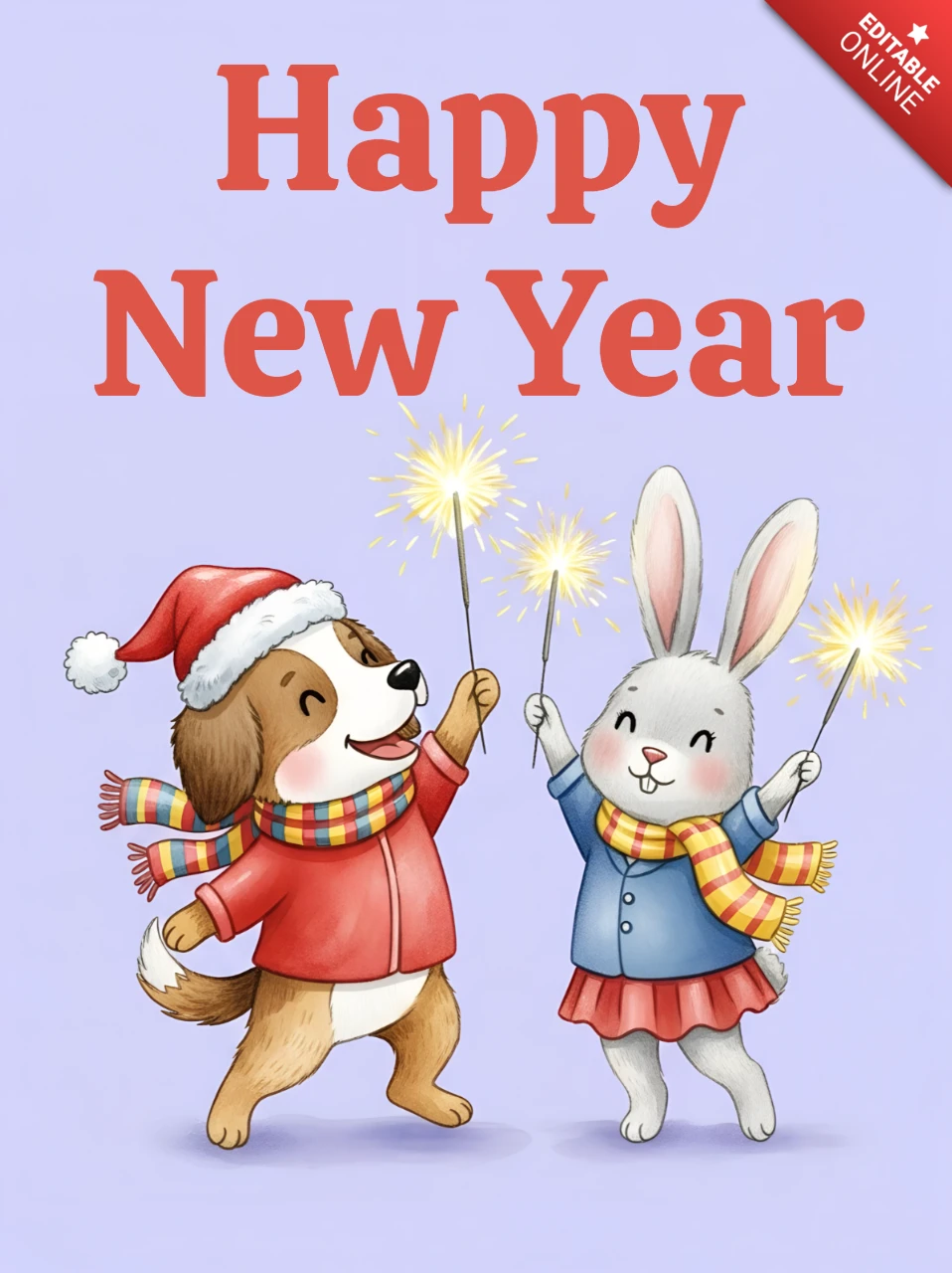 Template di design per biglietti di auguri di buon anno animale