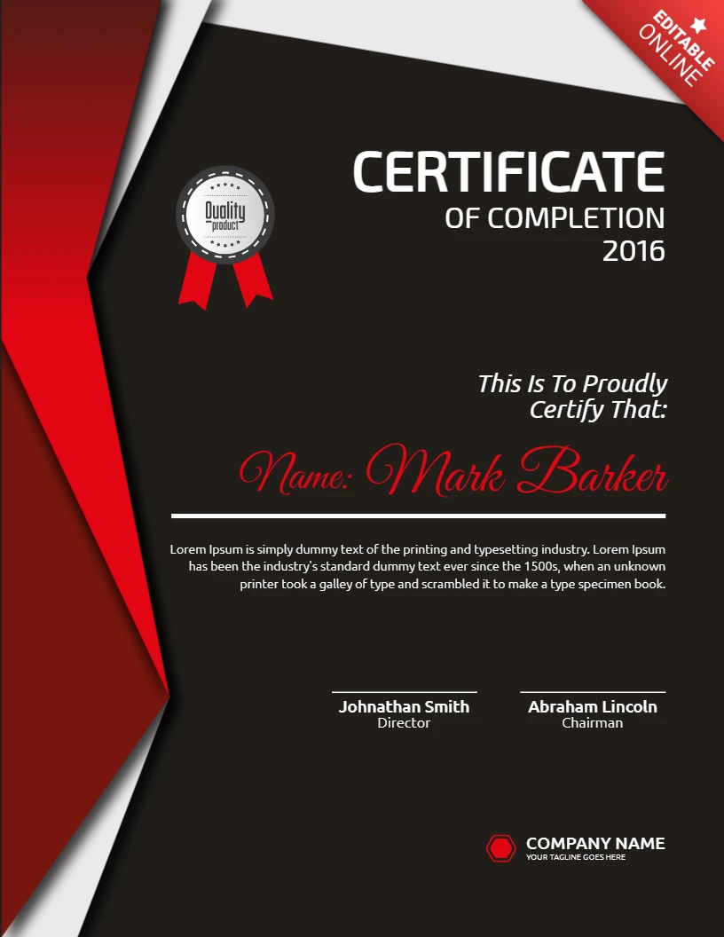 Modello professionale di certificato aziendale