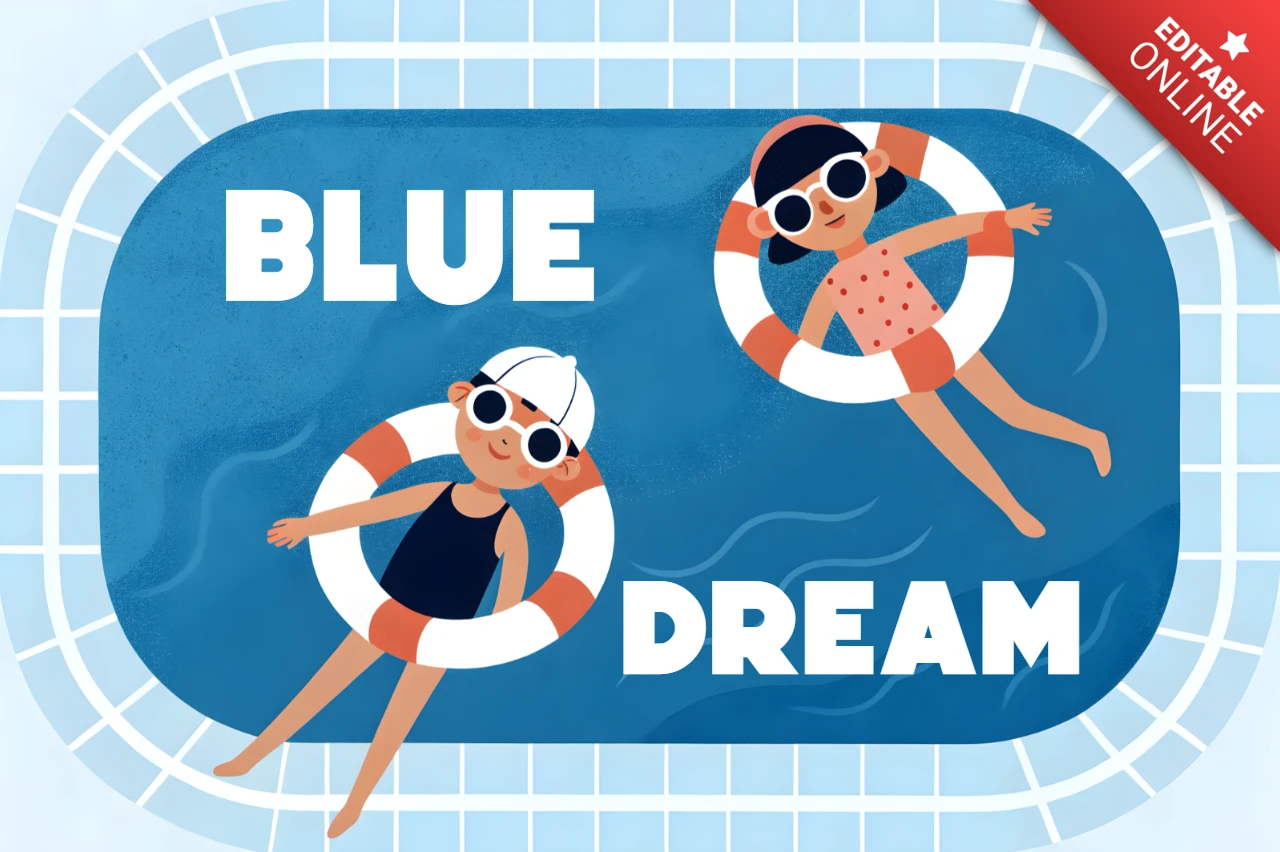 Summer Pool Party Design Template with Floating Kids