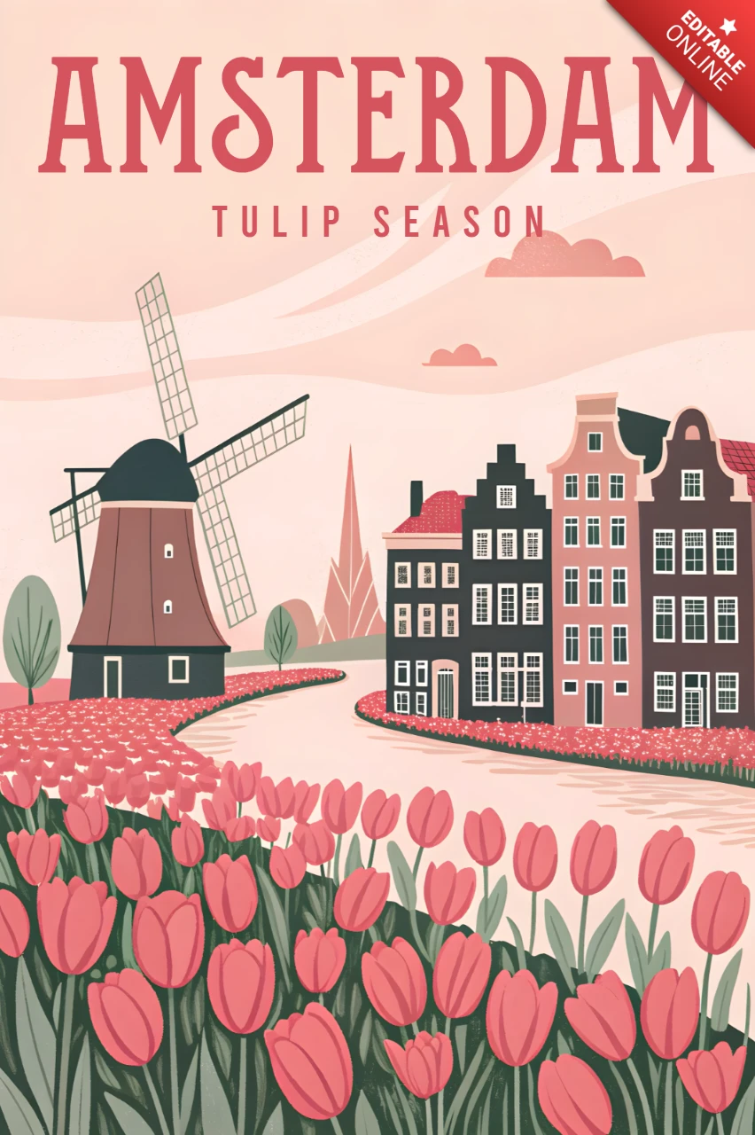 Design vintage per poster della stagione dei tulipani di Amsterdam