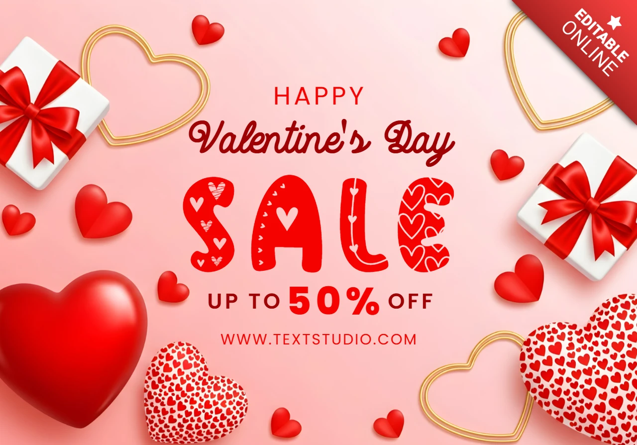 Valentinstag Verkaufsdesignvorlage mit Herzen und Geschenken für Werbeflyer