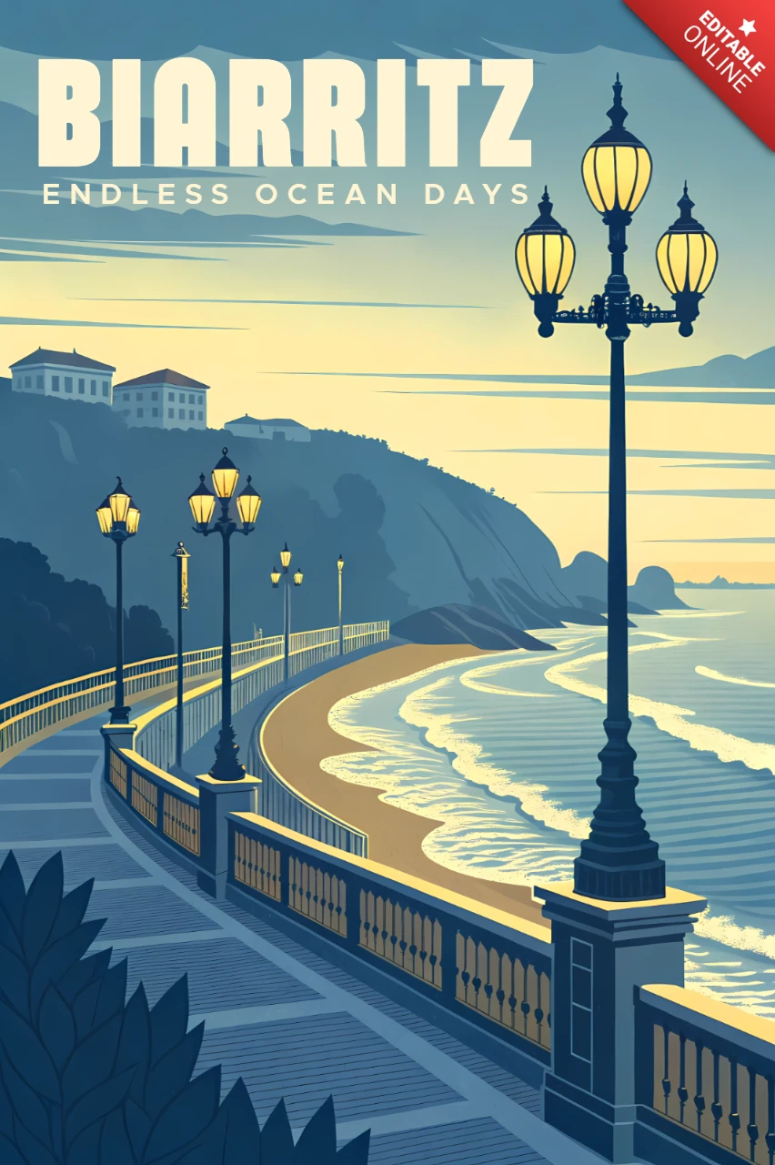 Modèle de design Art déco Biarritz Océan Jours pour affiches de voyage
