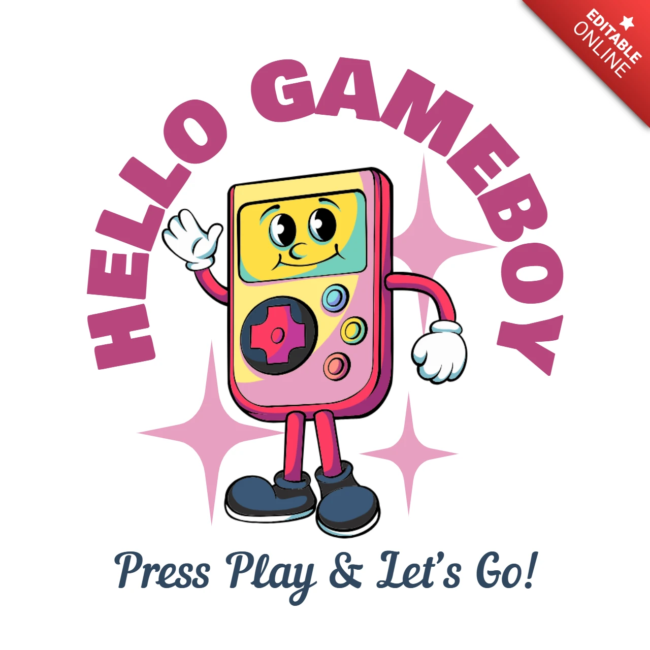 Hola, diseño de plantilla de camiseta del personaje de la consola de videojuegos retro Gameboy que trae diversión nostálgica.