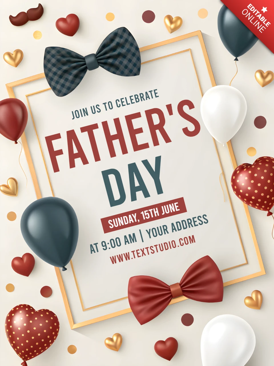 Festive Father's Day Celebration Template | Colorful Balloon and Bow Tie Design