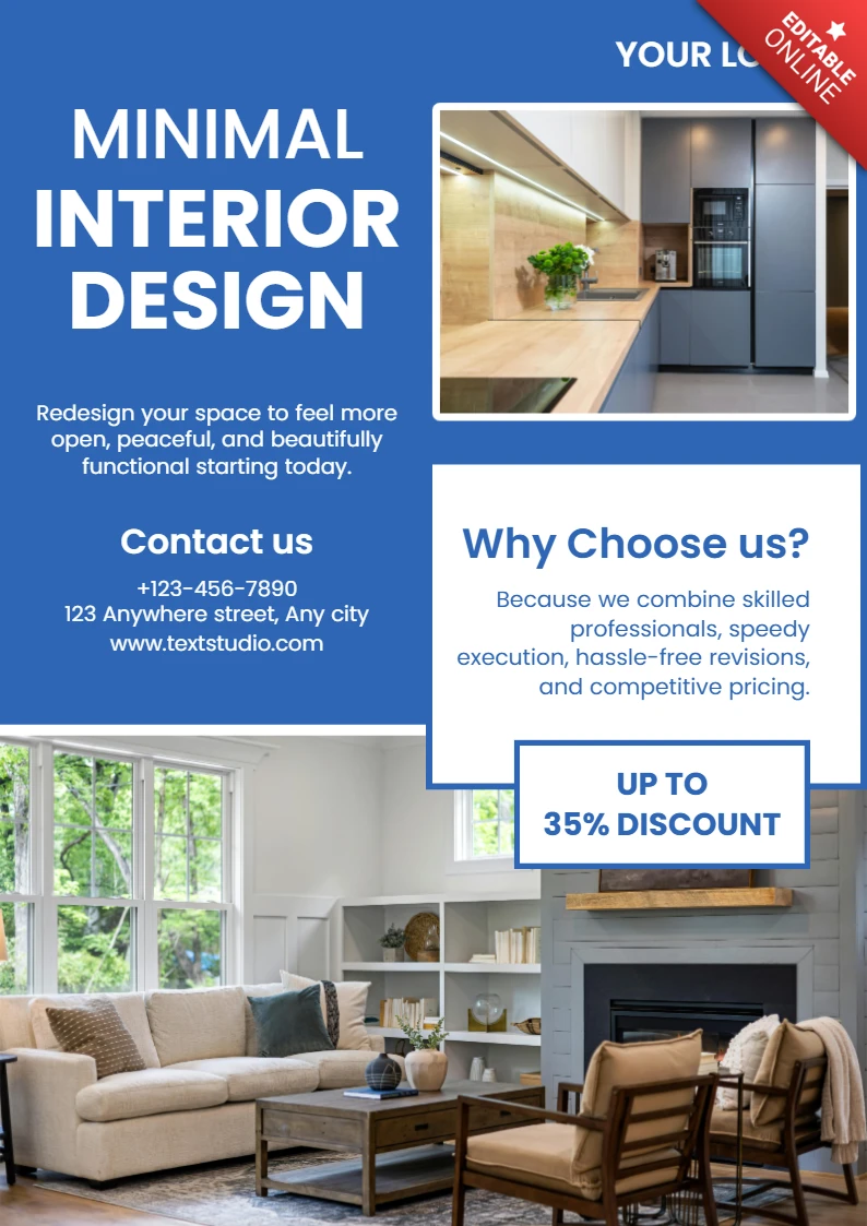 Modèle de design d'intérieur minimal pour brochure de rénovation de maison moderne