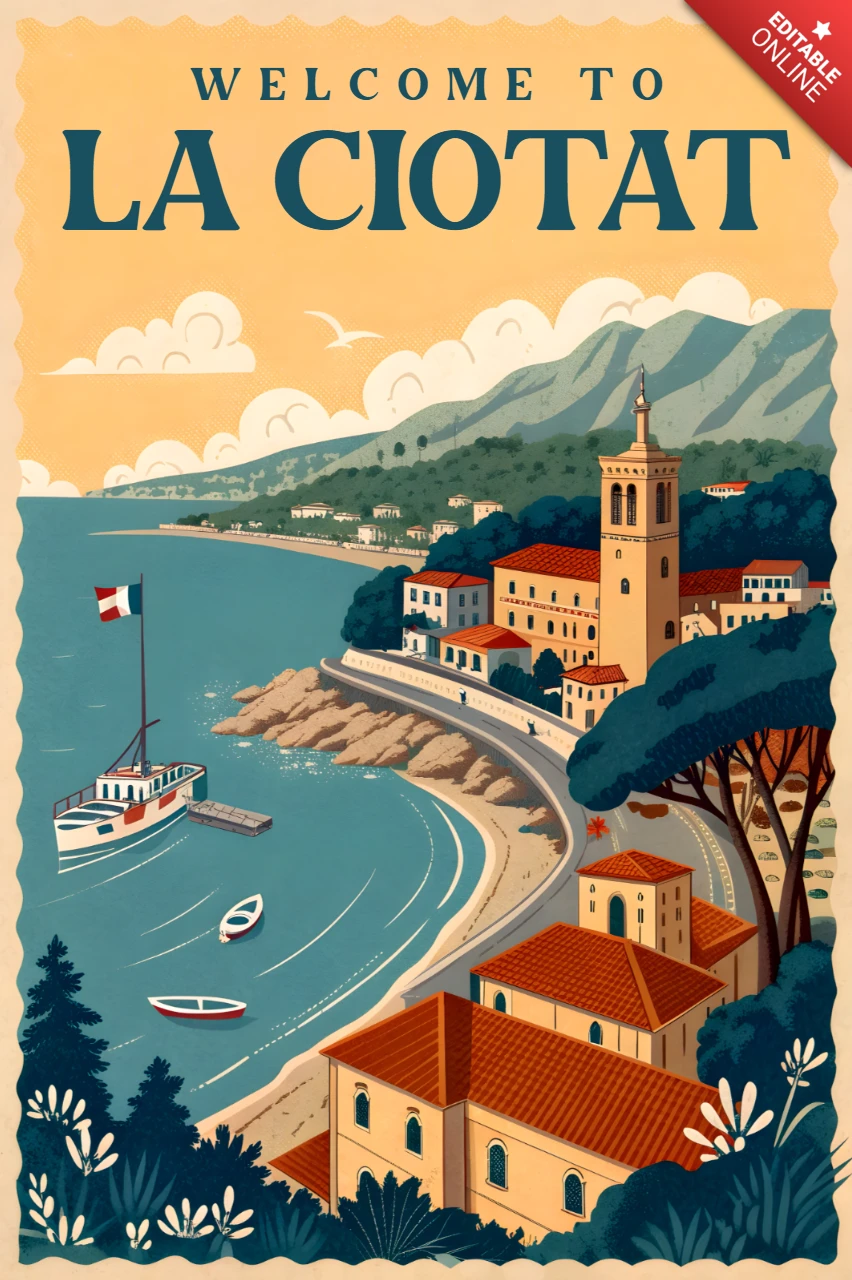 Vintage Retro Flat La Ciotat Design for Printable Display and Merchandising Template