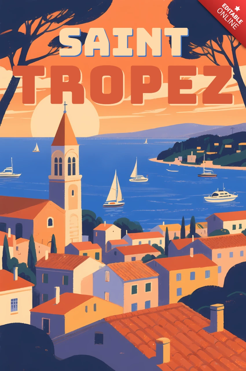 Modèle d'affiche de voyage vintage de Saint-Tropez pour décoration murale