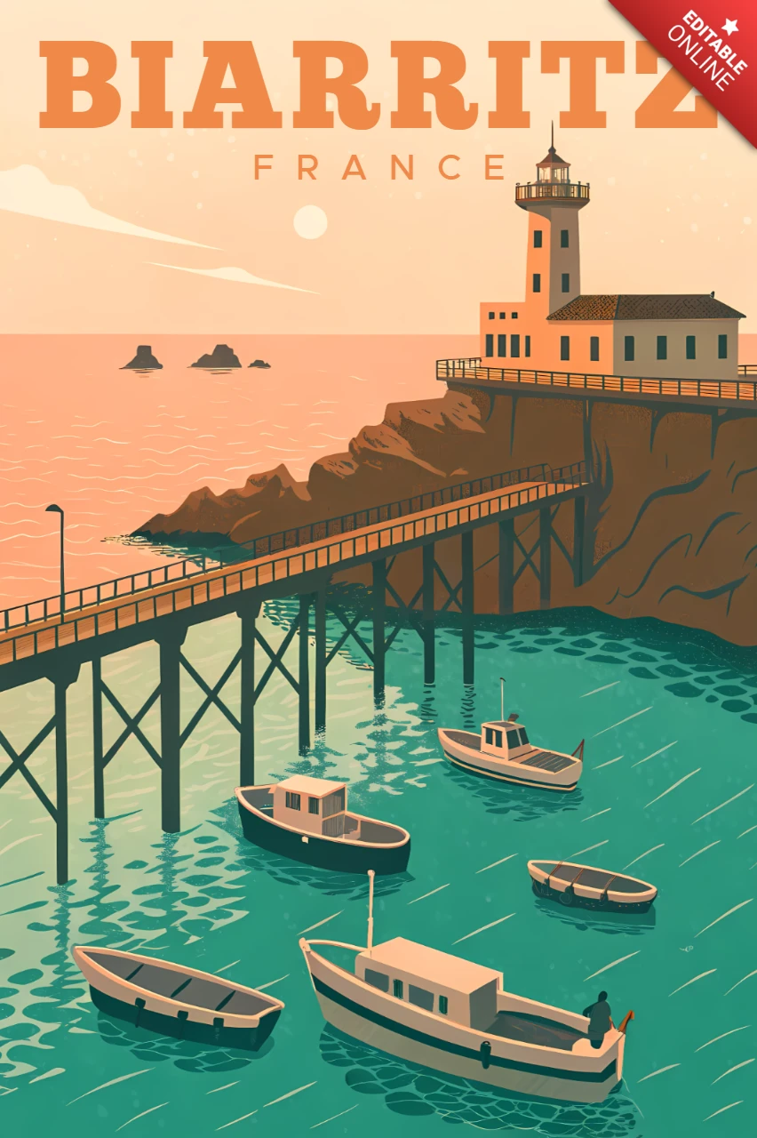Wzór vintage Biarritz Francja do plakatów podróżniczych