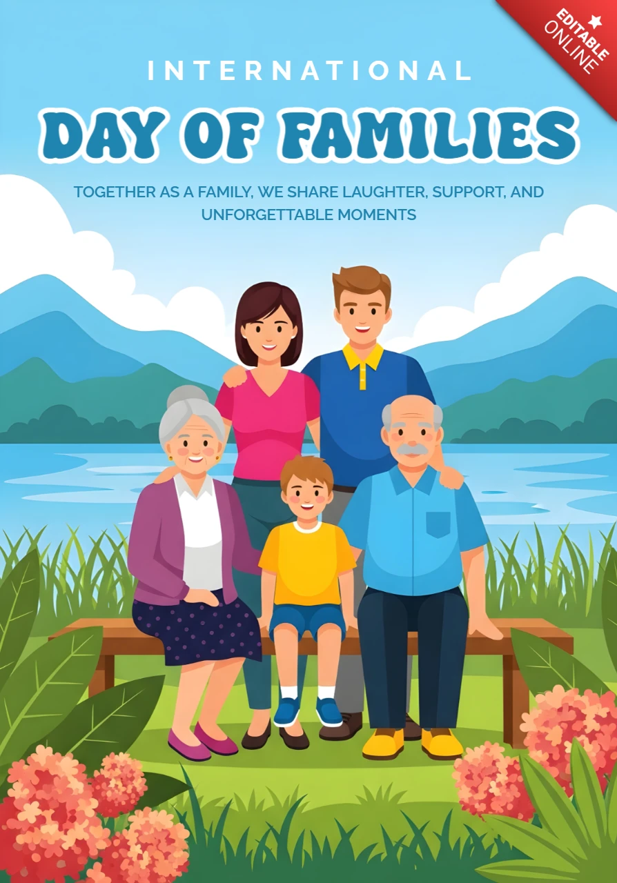 Modèle de célébration de la journée de la famille dans un style cartoon coloré pour la conception de cartes de vœux