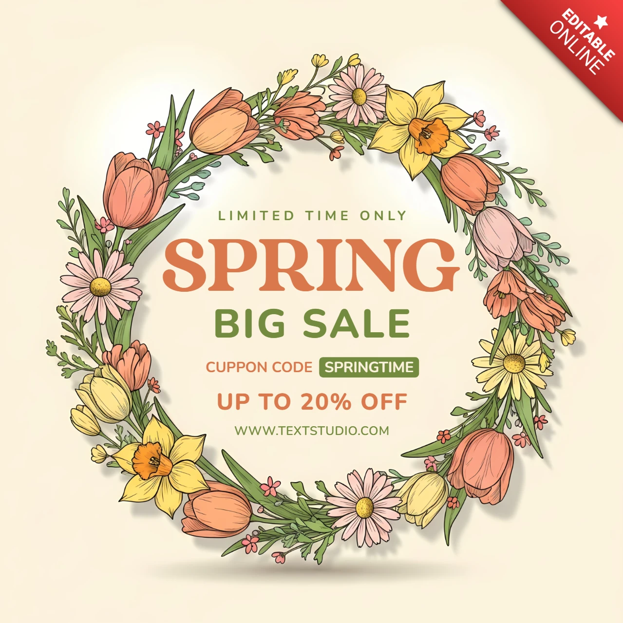 Template de design floral de primavera para promoções e descontos de vendas