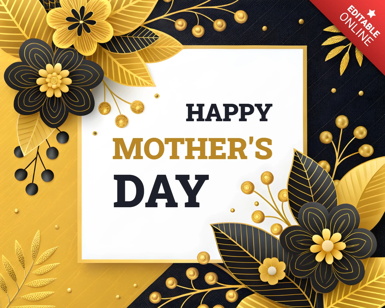Elegant Floral Mother's Day Greeting Card Template with Black and Gold Design