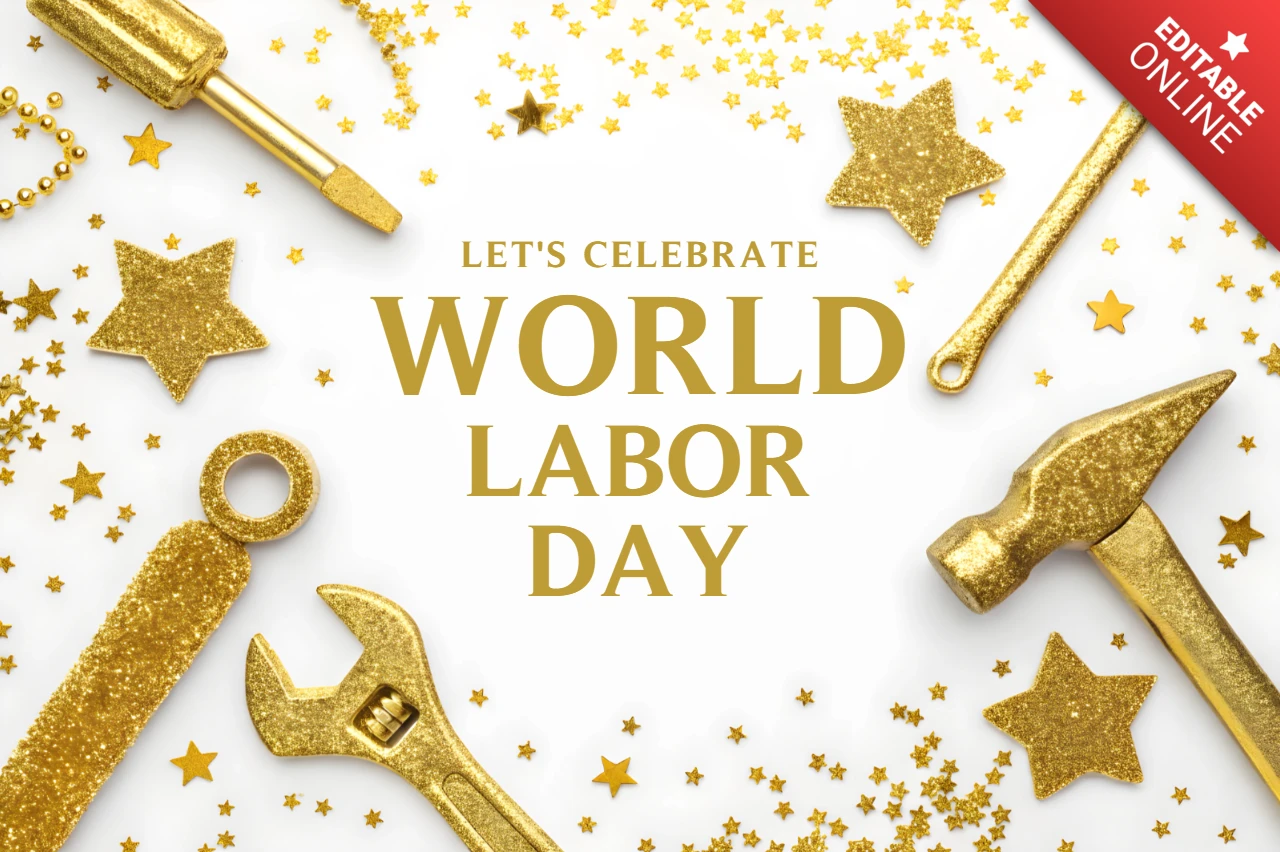 Modelo de design de comemoração do dia mundial do trabalho com glitter dourado