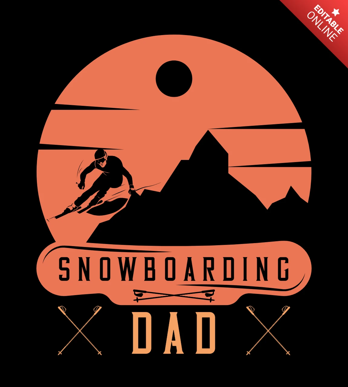 Plantilla de diseño de camiseta de padre snowboarder