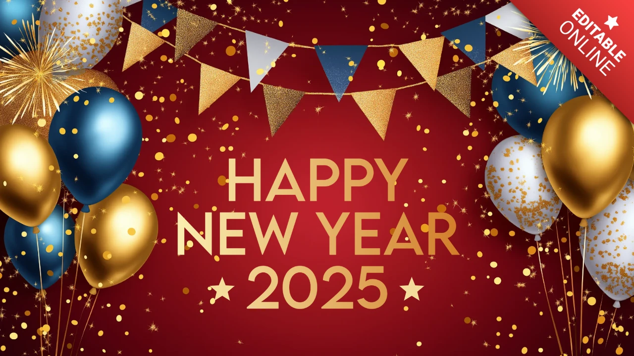 Modèle de conception pour la célébration du nouvel an avec des ballons et des confettis vibrants