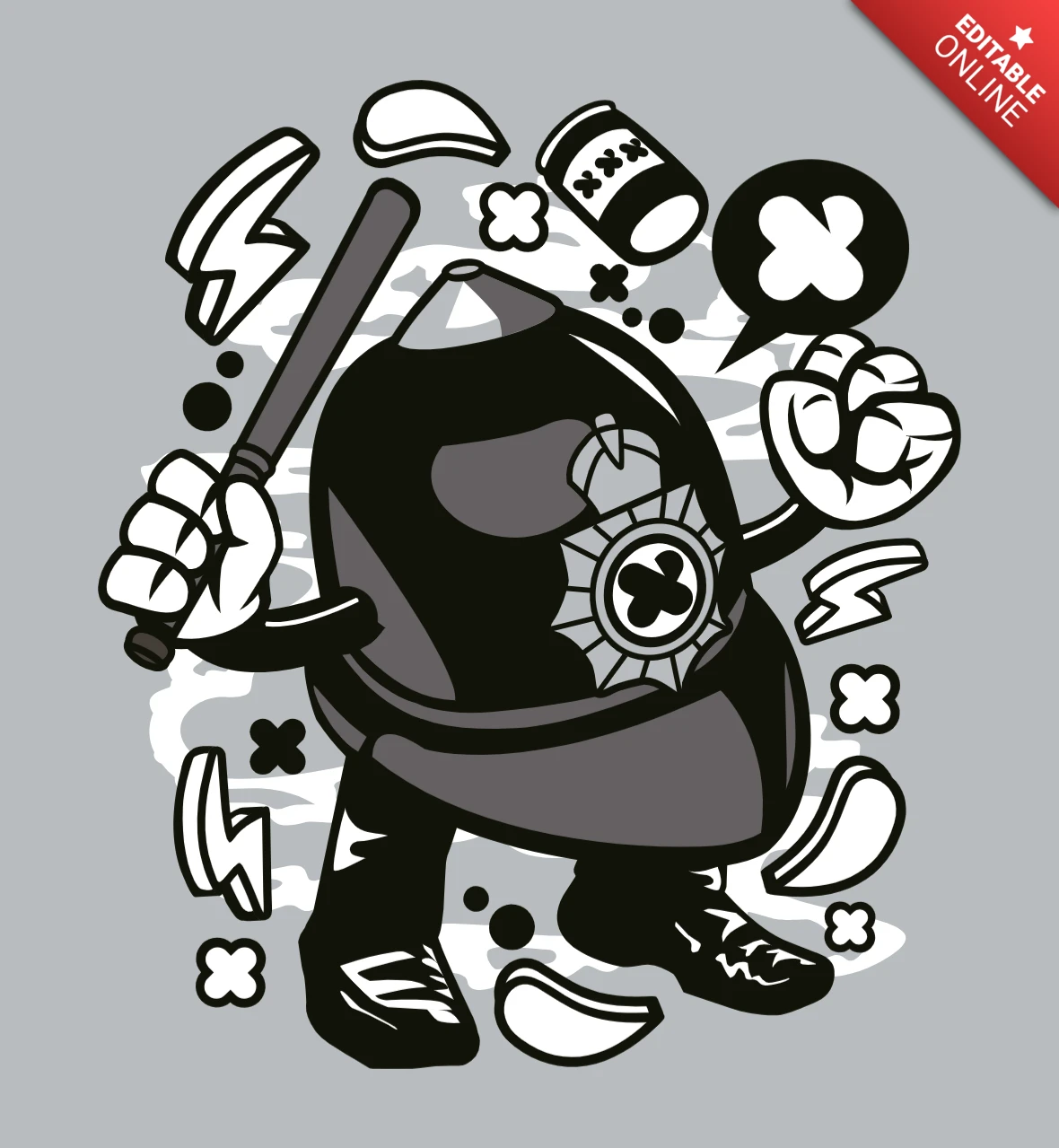 London Policeman Cartoon Character T-Shirt Design Template