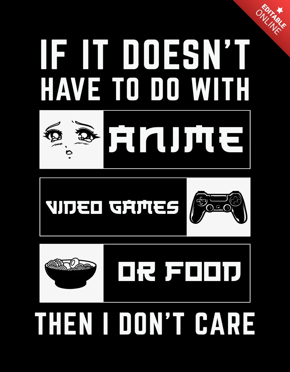 Anime Video Games Or Food T-shirt Design Template