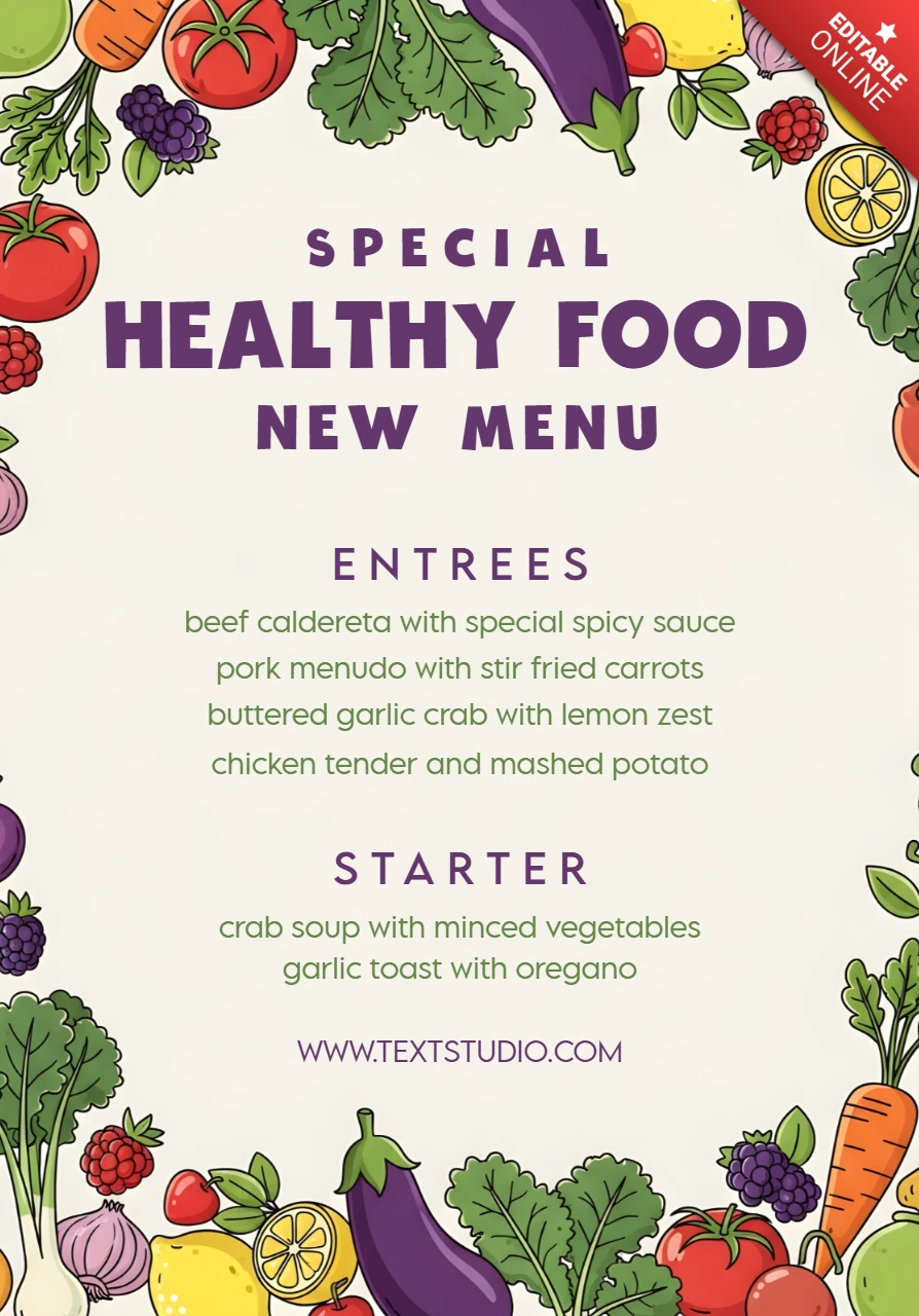 Colorful Healthy Food Menu Design Template for Restaurant Promotions