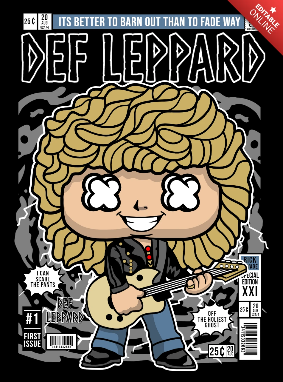 Def leppard cartoon character cover magazine design template