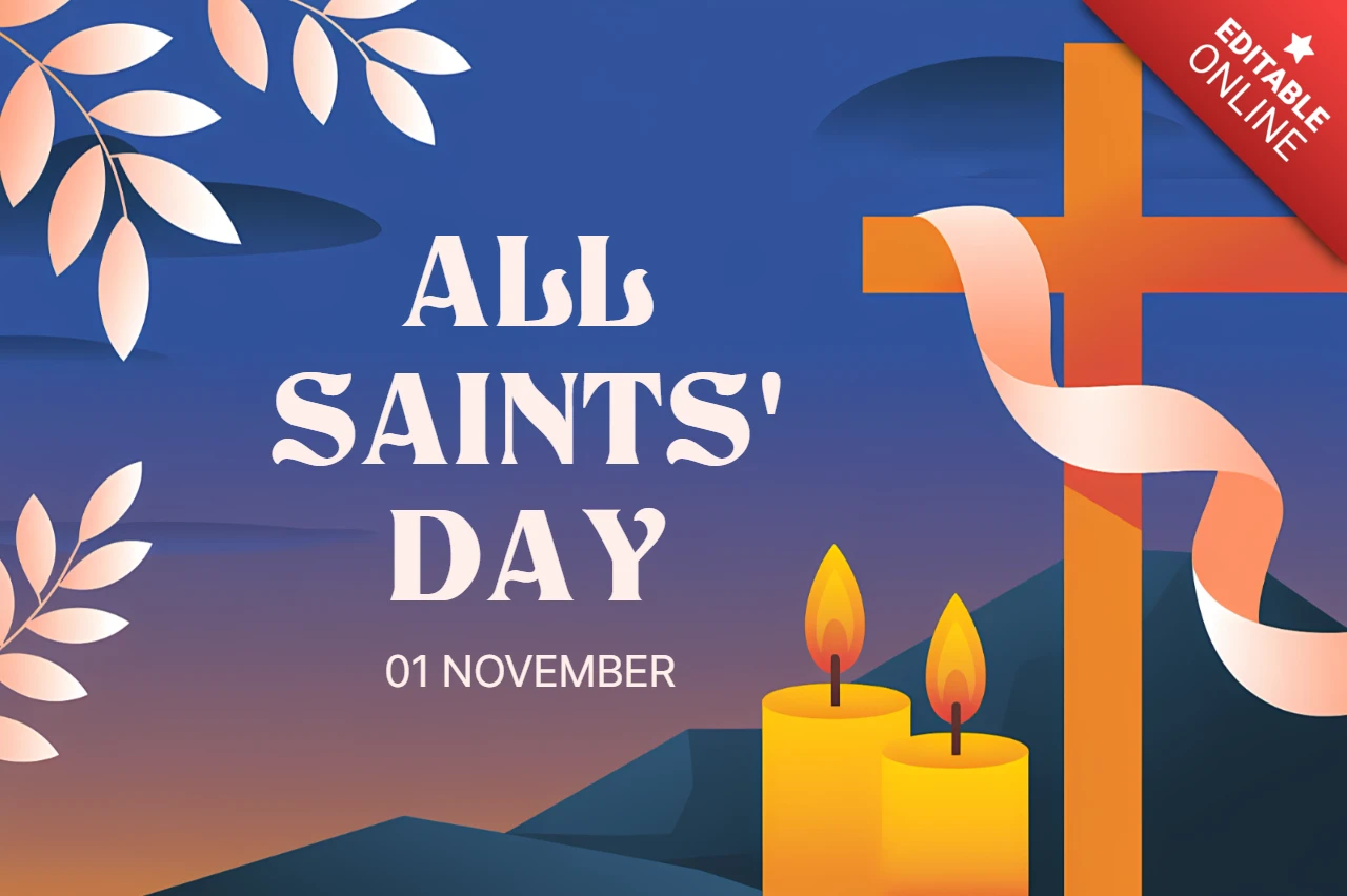 Template de design para o dia de todos os santos com cruz e velas para celebrações religiosas