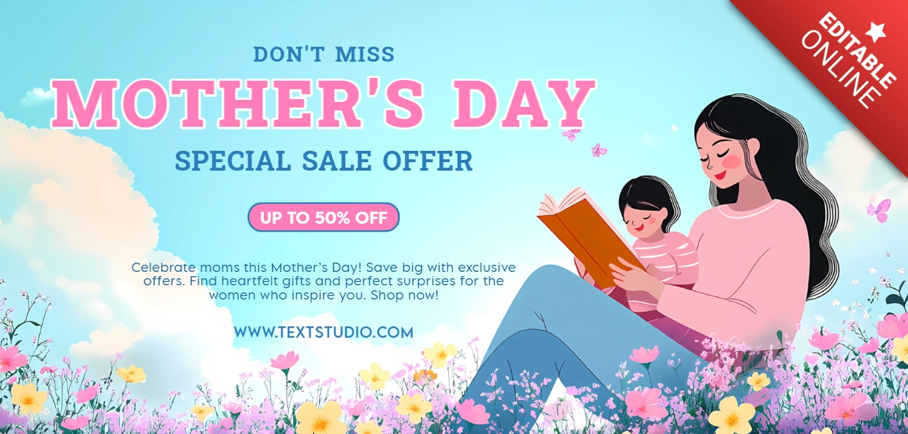 Charming Mother's Day Sale Template Design with Floral Elements