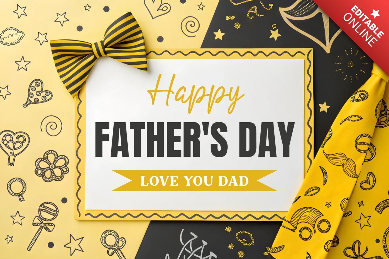 Happy Father's Day Design Template with Playful Yellow and Black Graphics