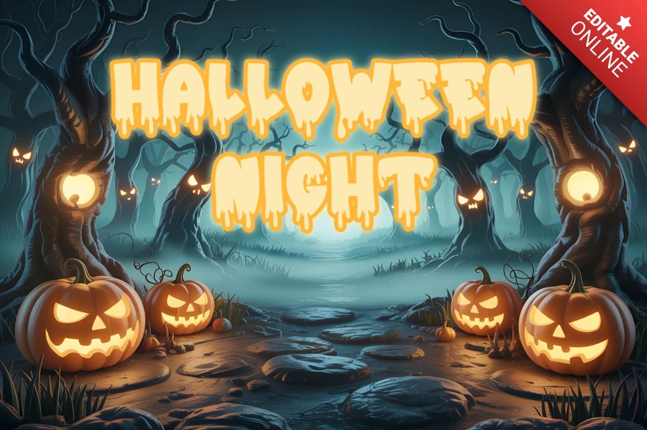 Spooky Halloween Night Design Template with Pumpkins for Party Invitations