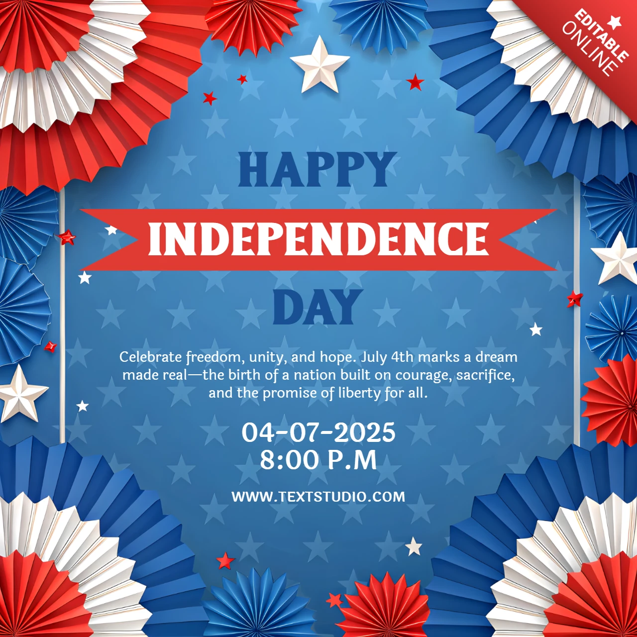 Template de celebração do dia da independência com design de estrelas patrióticas e leques de papel