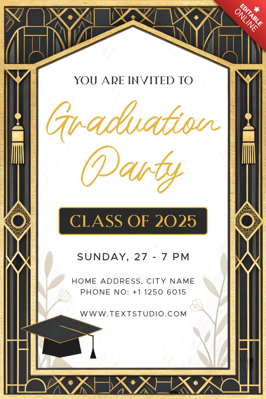 Plantilla de invitación elegante para fiesta de graduación | diseño de la clase de 2025