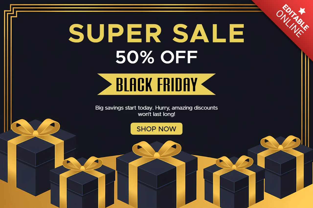 Template elegante de venda da Black Friday com design de caixas de presente para panfletos promocionais.