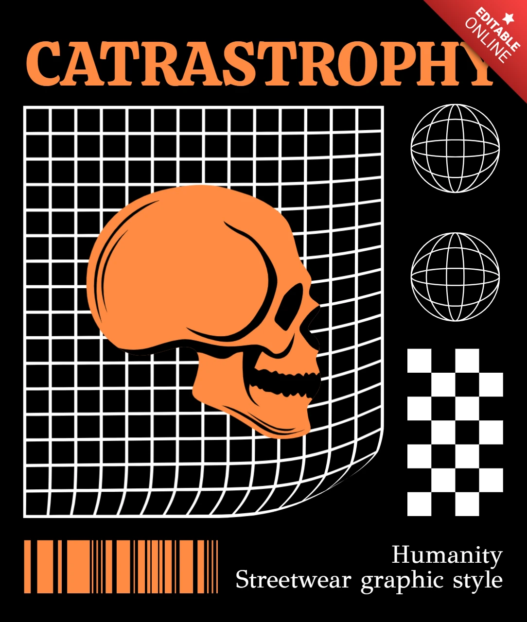 Streetwear Graphic Design Template with Skull Element for Apparel