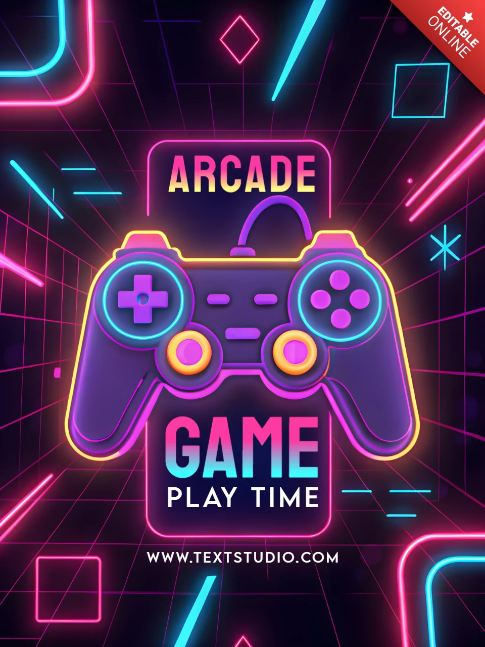 Neon Arcade Game Controller Design Template for Poster
