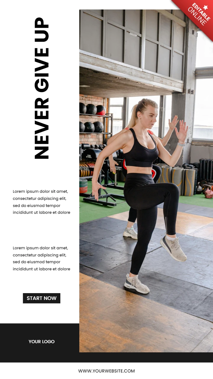 Geef nooit op fitness instagram verhaal post ontwerp sjabloon
