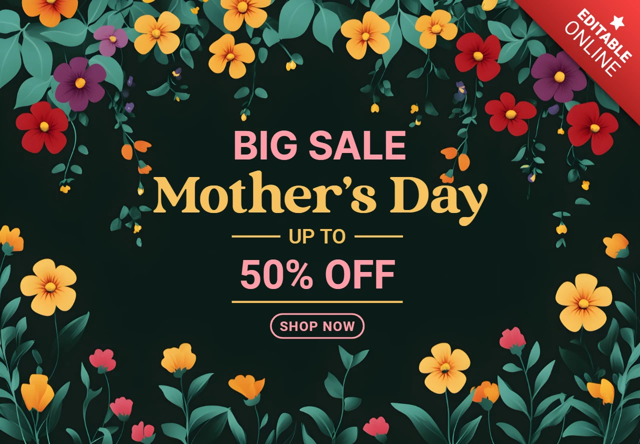 Floral Mother's Day Sale Design Template - Editable with 50% Off Promotion