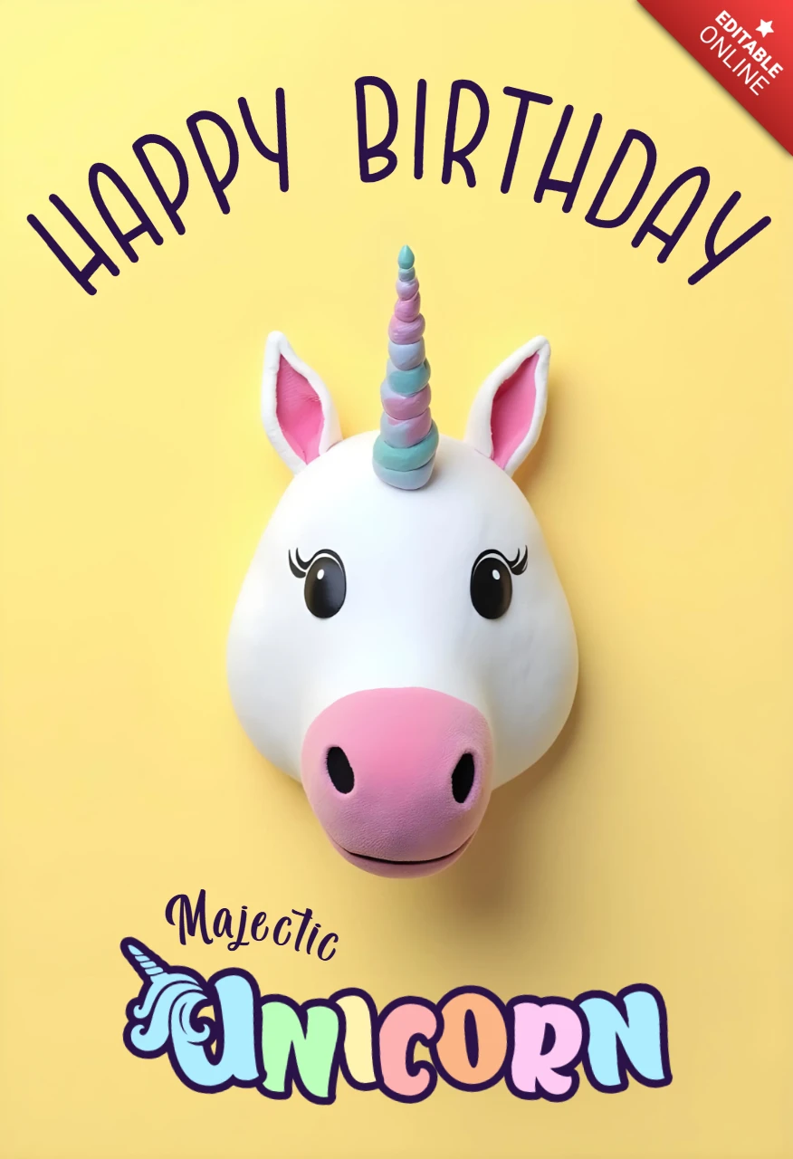 Unicorn Birthday Card Template - Colorful Happy Birthday Design for Kids