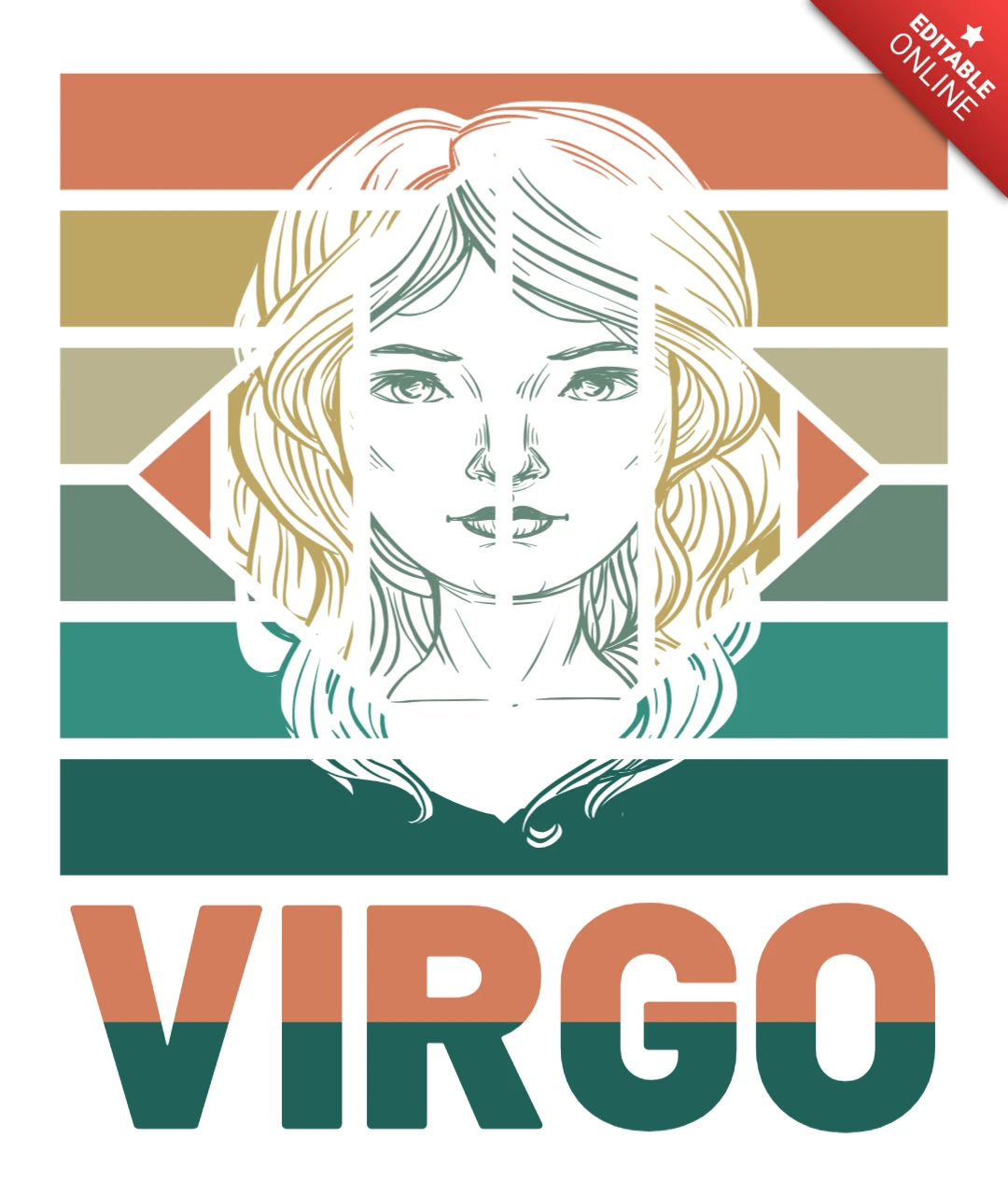 Modelo de design retrô de virgem com listras artísticas e estilo ilustrativo