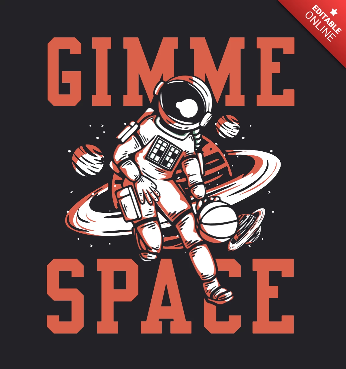 Astronaut Playing Basketball Vintage T-shirt Design Template