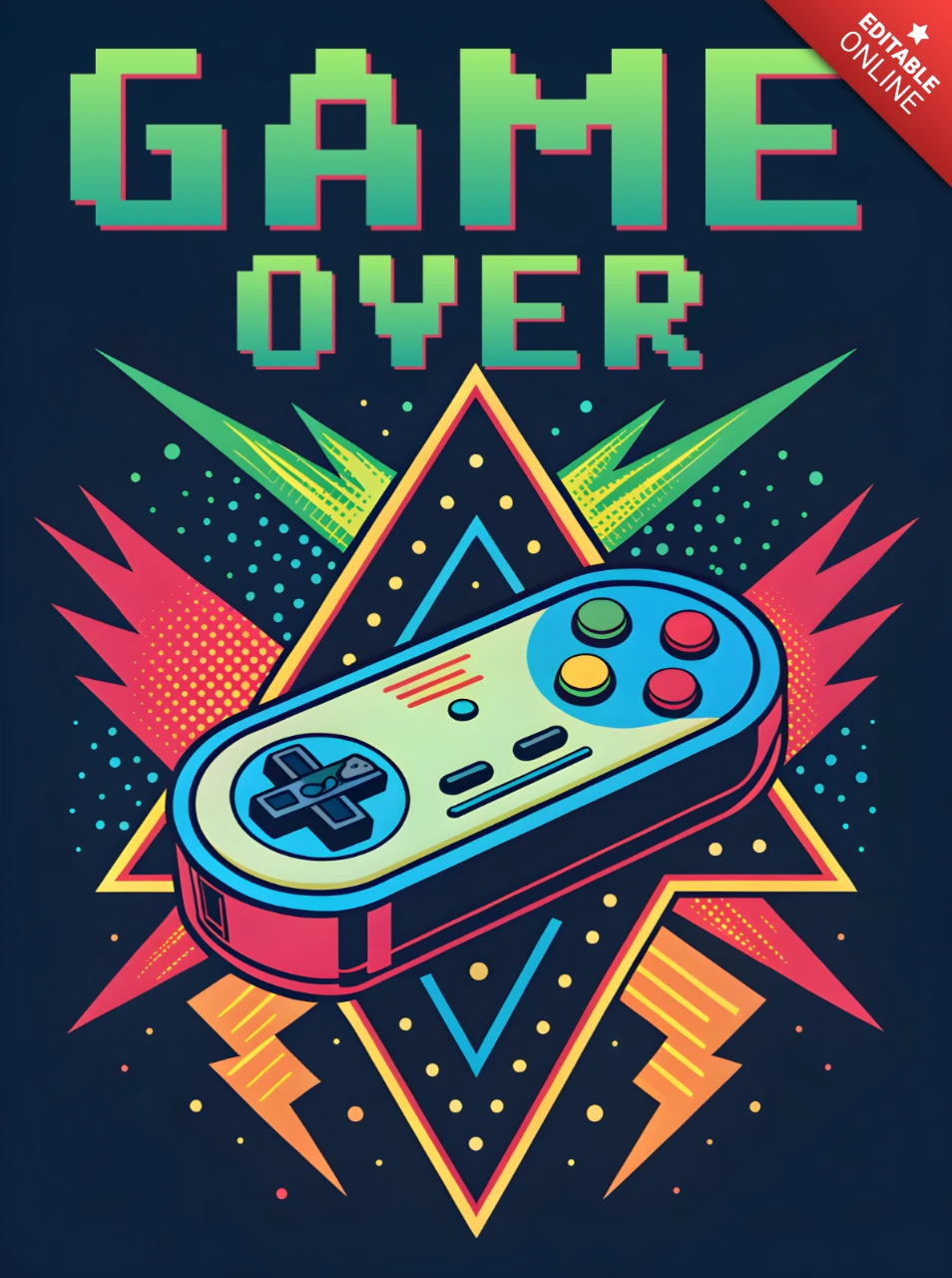 Template de design de controle de videogame retrô para camiseta