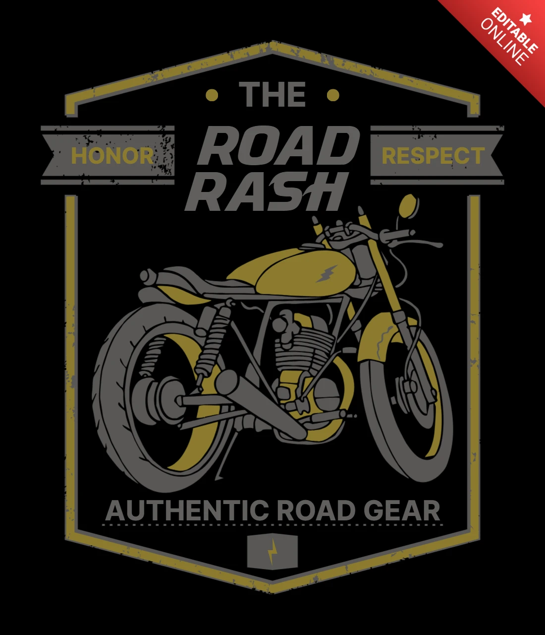 Road rash motorcycle vintage camiseta plantilla de diseño