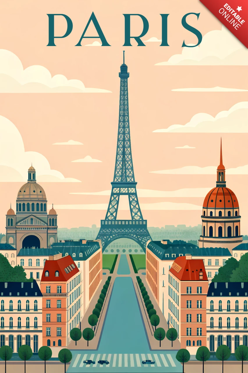 Paris Trocadéro Design Template for Retro Flat Travel Posters