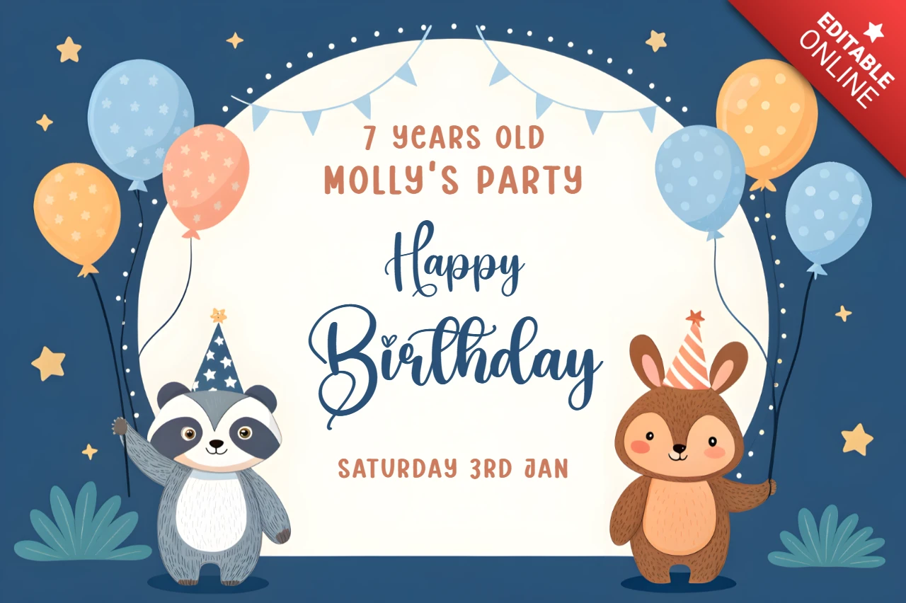 Modello di design per feste di compleanno con animali stravaganti per bambini