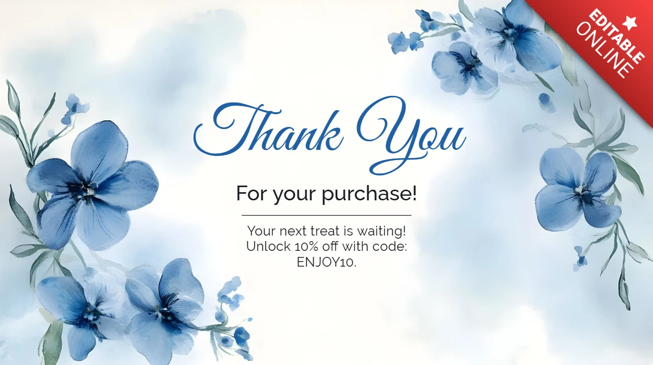 Elegant Blue Floral Thank You Card Design Template