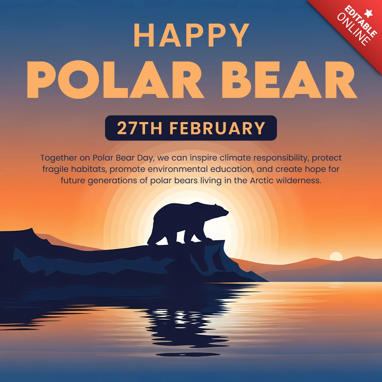 Plantilla de celebración del día del oso polar - diseño artístico para carteles