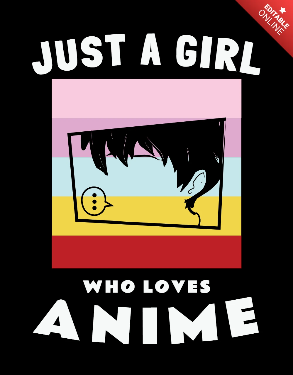 Sadece anime seven bir kız tişört tasarım şablonu