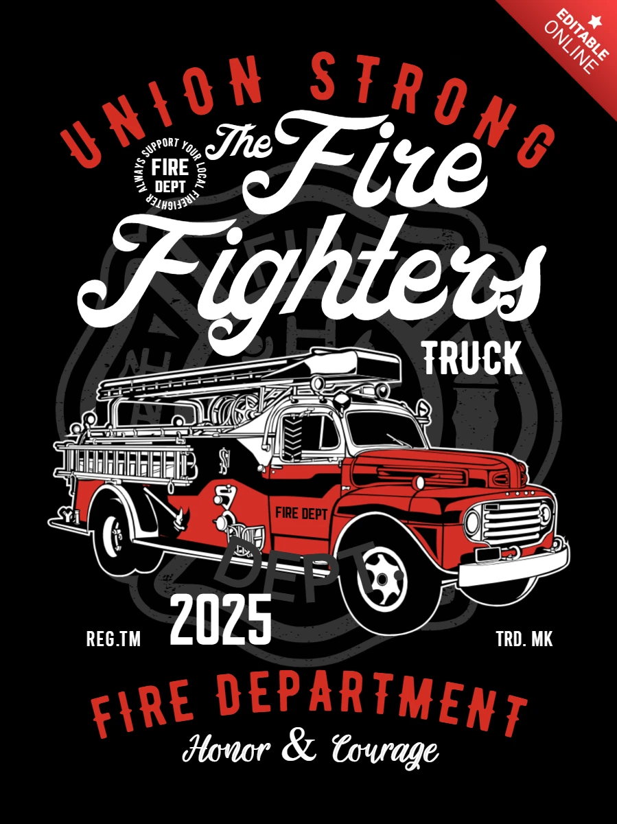 Modelo de design de camiseta "Union strong the fire fighters