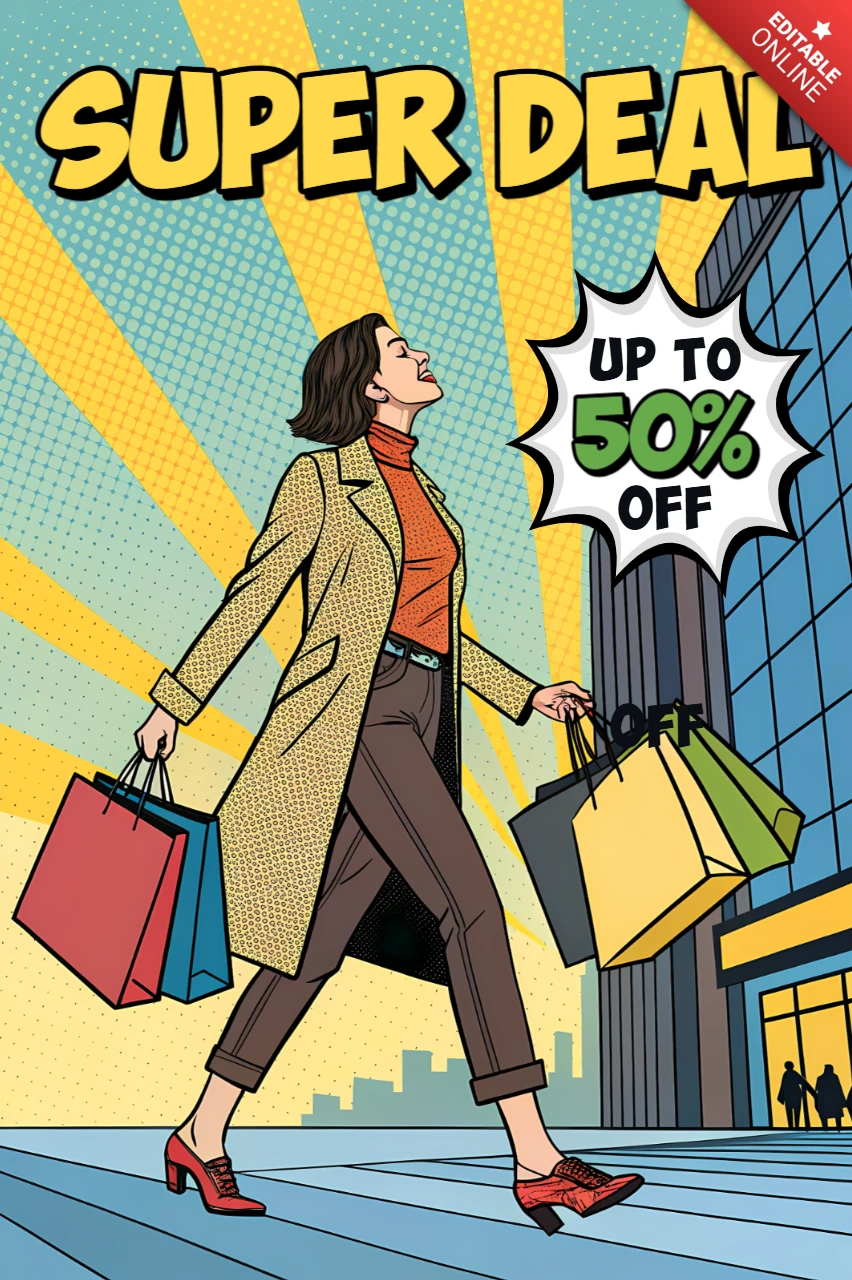 Plantilla de venta de arte pop con diseño de comprador para volantes promocionales