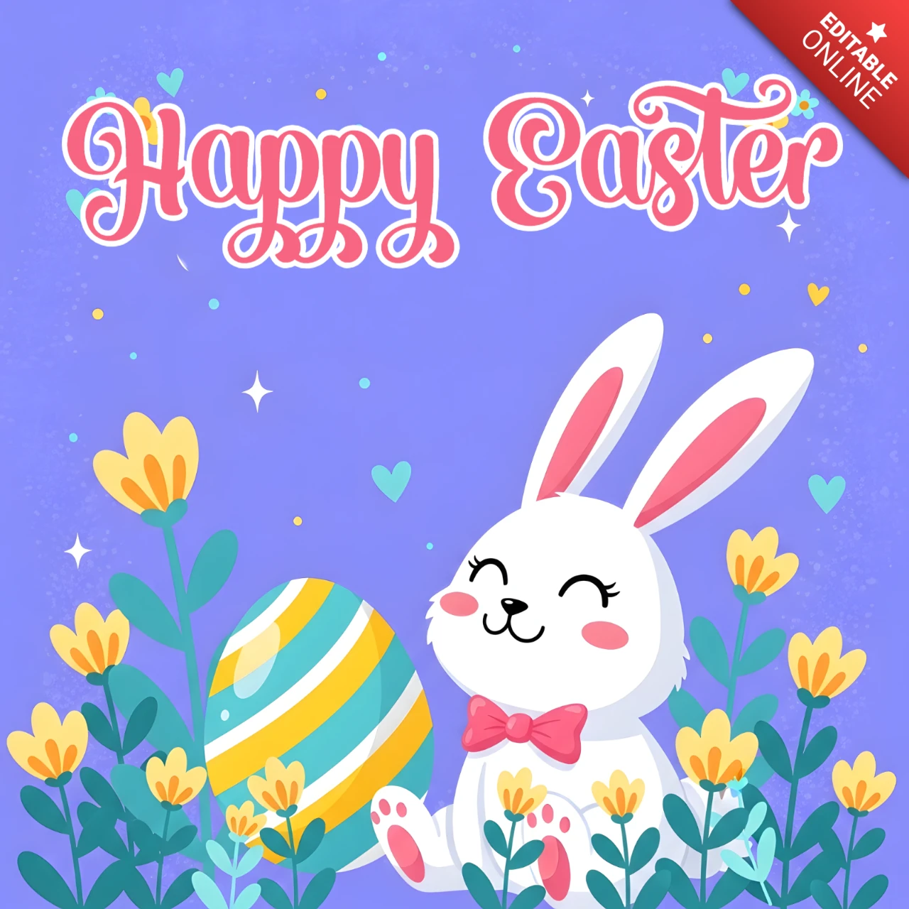 Plantilla de diseño de conejo de Pascua feliz para tarjetas de felicitación