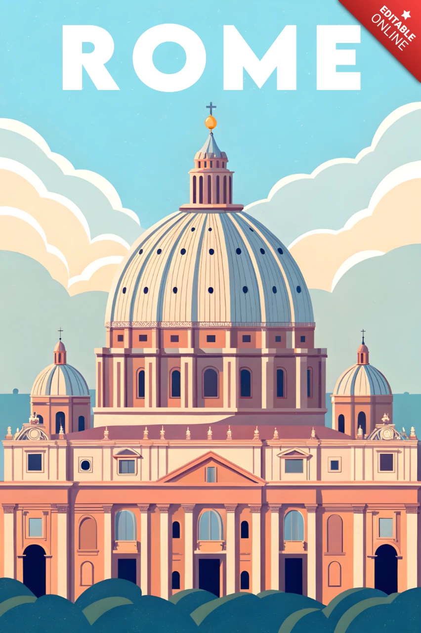 Modèle de conception d'illustration vintage de la cathédrale de Rome pour des affiches de voyage