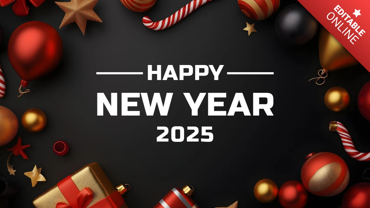 Frohes neues Jahr 2025 festliche Dekorationen Designvorlage