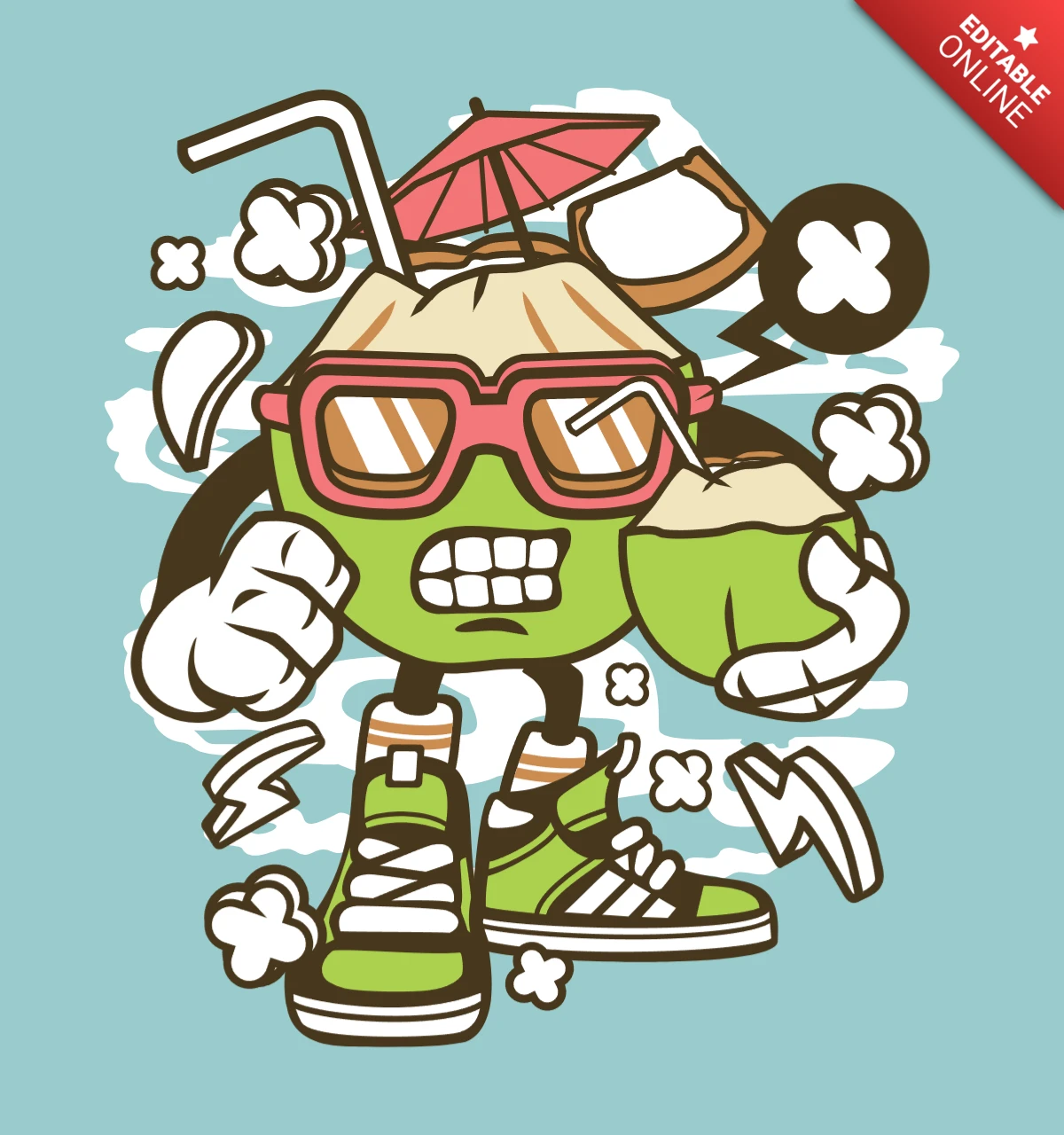 Kokosnuss cartoon charakter Plakat Vorlage